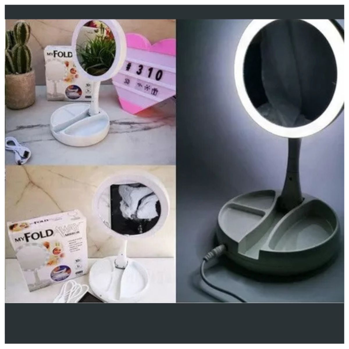 Espejo Doble + LED + Aumento x10